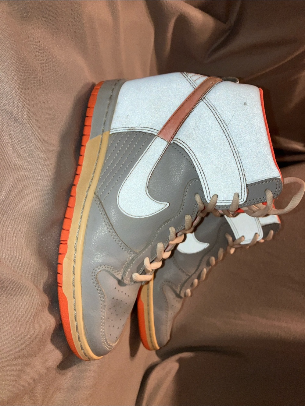 Grey Reflective & Orange Nike Sky Dunks size 7 Women’s Sneakers with Orange Sole